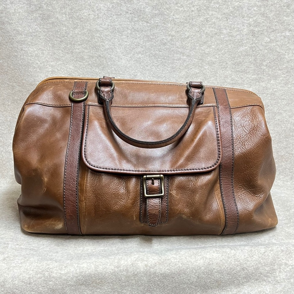 Fossil Brown Leather Weekender Duffel Bag Travel Luggage EUC Overnight